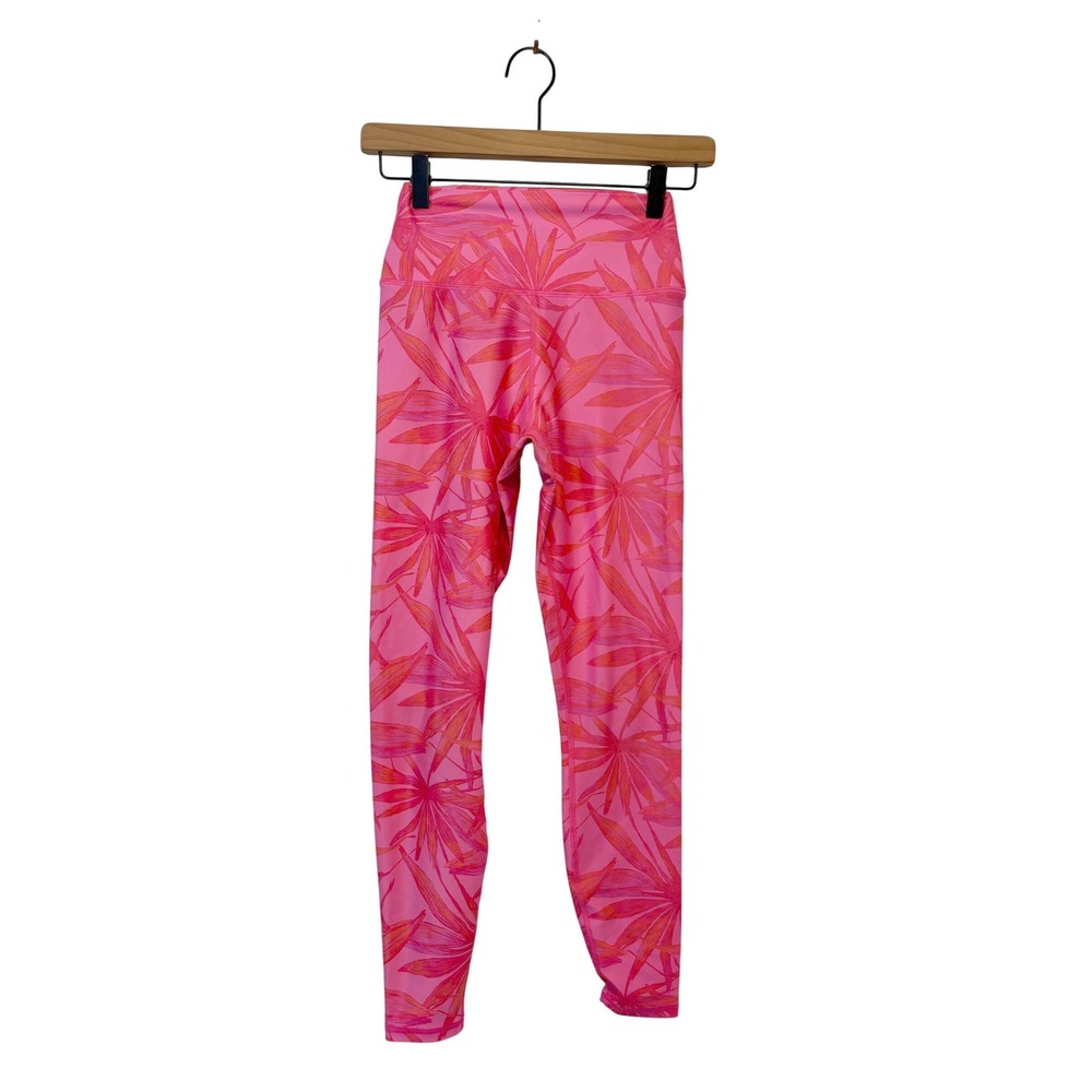 Spiritual Gangster Pink Orange Tropical Palm Leaf High Waisted Leggings Small